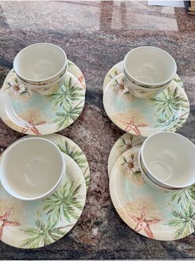 Coastal Palm Tree Melamine Plates and Bowls set of 16 total